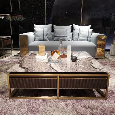 China Modern Luxury Square Stone Adjustable Gold Marble Coffee Table Stainless Steel Coffee Table (Others) and TV Stand Set for sale