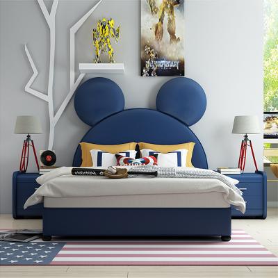 China Modern Modern Leather Kids Bed Blue Girl Mickey Mouse Design Cartoon Crib Bed Boy for sale