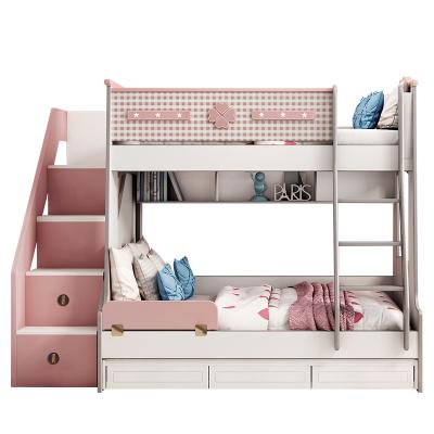 China Modern Pink Modern Bunk Bed Kids Children School Double Cozy Wooden Loft Bed Modern Bunk Bed Furniture For Girls Bedroom for sale