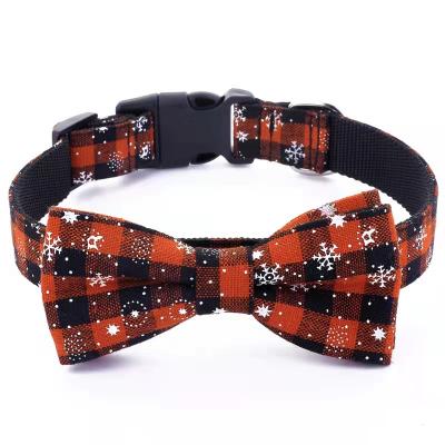 China Luxury Cute Nylon Plaid Bowknot Puppy Christmas JEWELED Adjustable Dog Collars for sale