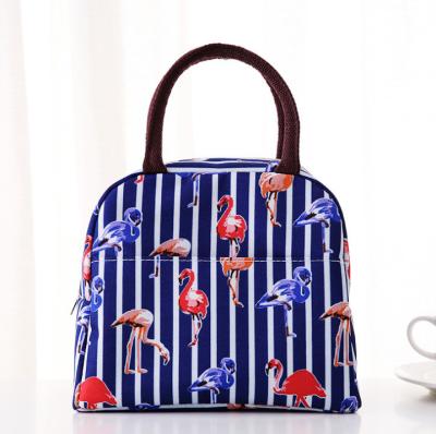 China Stylish Blue Custom Flamingo Print Insulated Eco Friendly Lunch Bag for sale