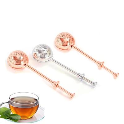 China Amazon Sell Gold Stainless Steel Loose Leaf Tea Infuser Long-Handle Tea Infuser Viable Hot Ball for sale