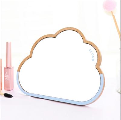 China Cat 3D Magnifying Cloud Modeling Bedroom Wooden Creative Makeup Girls Folding Mirror Table Cosmetic Hand Mirror for sale