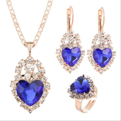 China European and American Trendy Full Diamond Crystal Love Necklace Earring Ring Set of Fashion Jewelry Set Female for sale