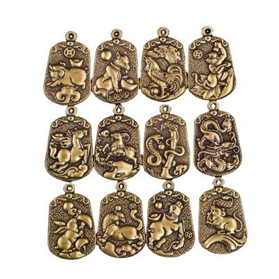 China Antique New Chinese Style Zodiac Sign Flower Pendant For Jewelry Making Tag Zodiac Sign Necklace Pendant for sale