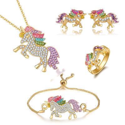 China Vintage Unicorn Necklace Bracelet Earring Set Spot Color Unicorn Border Decoration New for sale