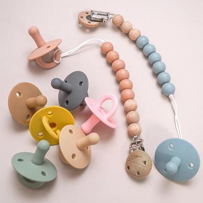 China BPA Free Diy Personalized Wooden Metal Infant Beads Clip Holder Silicone Dummy Baby Pacifier for sale