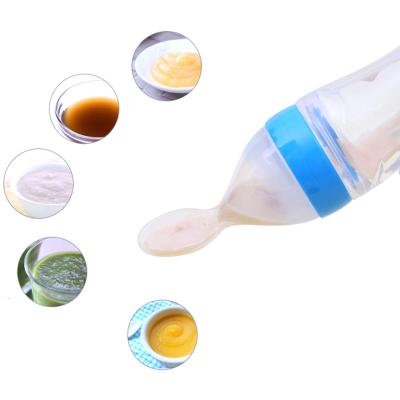 China BPA OEM ODM Rice Cereal Food Supplement Silicone Baby Feeder Free Portable Custom Spoon Logo Feeding Bottle for sale