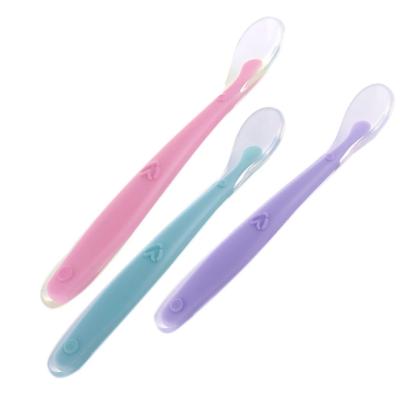 China BPA Free BPA Free Color Changing Soft Silicone Baby Spoon For Training Infant Infant Baby Feeding Spoon for sale