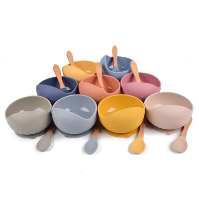 China BPA Free New Arrival Eco-friendly Non-Toxic Strong Suction Bowl Spoon Set Baby Silicone Feeding Bowl for sale