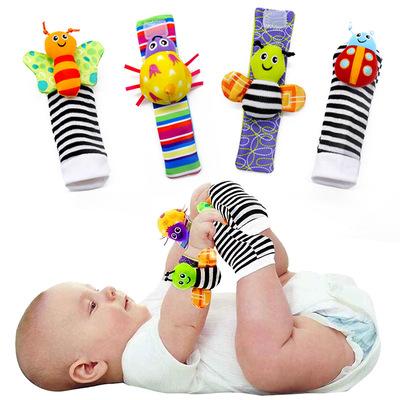 China Infant Baby Animal Cotton Rattle Wrist Watch Hand Strap Ratchet and Bump Foot Finders Set Developmental Baby Toy Baby Rattle Squeaky for sale