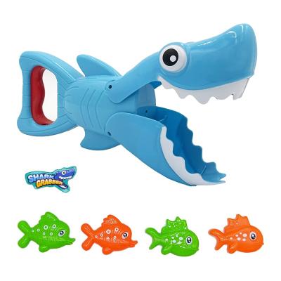 China Upgraded Shark Bathroom Bathtub Toy 2021 Fun Baby Blue Shark with Teeth Biting Action Include 4 Toy Fish Swim Preschool Bath Toys for Boys Girls Toddlers for sale