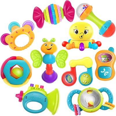 China Ratchet Musical Toy Set 10pcs Baby Rattle Toys Infant Shaker Teether Ring Grab and Musical Spinning Rattles Toy Set Early Educational Newborn Baby Gifts for sale