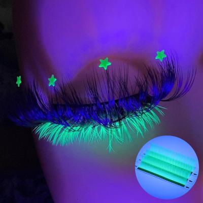 China Glow in Lash Extensions Dark Glow in Dark UV Neon Highlights Makeup Fluorescent Green Colored Strands Grafting False Eyelashes for sale