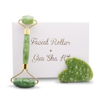 China Beauty Drop Shipping Jade Roller Gua Sha Massage Beauty Skin Massager Tool Kit For Face Neck And Eye Treatment XK92-0006 for sale