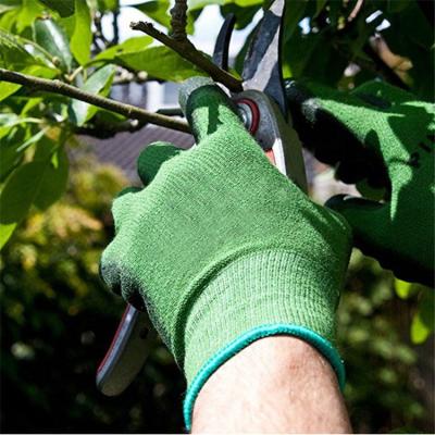 China Gujia ODM 2021 Customized Unisex Green Industrial Cutting Proof Comfortable PU Coated Flower Waterproof Bamboo Gardening Gloves for sale