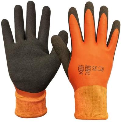 China Keep Warm Orange Cheap Double Free Handle Cut Heavy Duty Industrial Kitchen Household Winter Work Elastic Latex Coated Gloves for sale