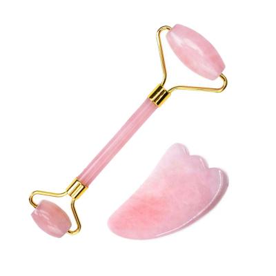 China Face Lift Jade Handle Skin Care Massage High Frequency Vibrating Facial Roller Rose Quartz Bowl for sale