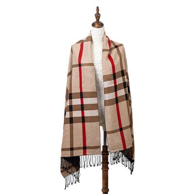 China Soft Smooth British Tassel Printing Plaid Feeling Unisex Silk Brushed Scarf for sale