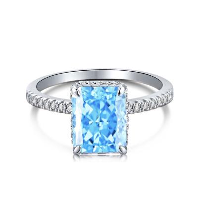 China Factory Wholesale 925 Sterling Silver Fashion 8A Square Ice Romantic Cut Guangzhou Zircon Women Rings for sale