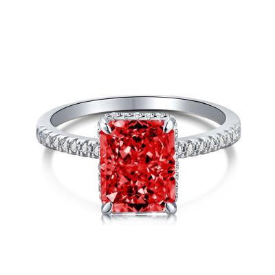 China Large Romantic In The Current High Quality S925 Sterling Silver Ice Cut Red Zircon Ring Party Ring for sale