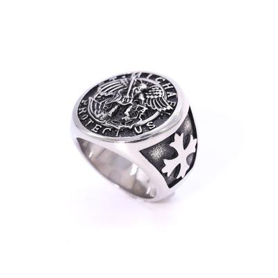 China Hot Selling Punk Manufacturers Stainless Steel Rings Silver Angel Devil Round Rings Men's Black Rings for sale