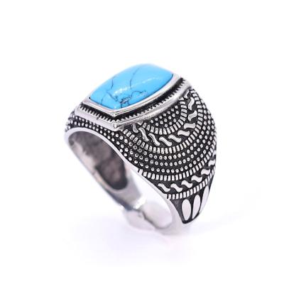 China Stain Punk Square Factory Direct Stainless Steel Ring Gift Blue Stone Ring For Men for sale