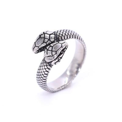 China Punk Snake Simple Double Headed Ring Personality Stainless Steel Silver Men And Women Ring for sale