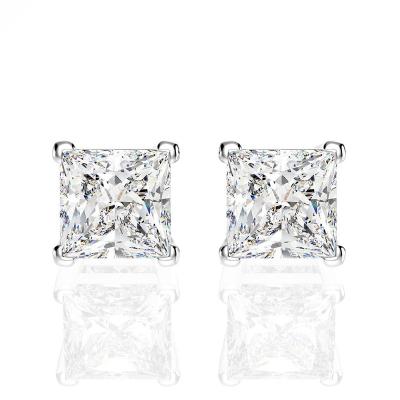 China Classic Design 6mm Classic Princess Cut Pink Stud Earrings in Sterling Silver and White Gold Plated for sale