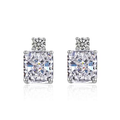 China CLASSIC Ice Flower Cut Square Fine Cut Rhinestone Stud Earrings S925 Silver High Carbon Earrings for sale