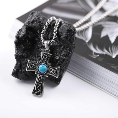 China Middle East fashion stainless steel cross pendant jewelry natural cross pendant punk necklace turquoise punk for sale