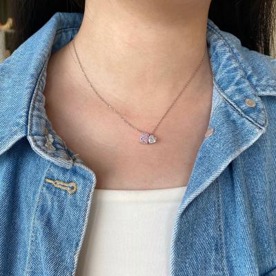 China Simple Design 925 Sterling Silver Diamond Rectangle Heart Double Zircon Romantic Necklace Women's WDM Pendant for sale