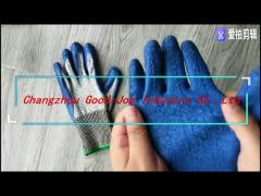 HPPE Liner 10G Blue Crinkle Latex dipped Gloves Palm coated EN388 Cut Resistant Gloves