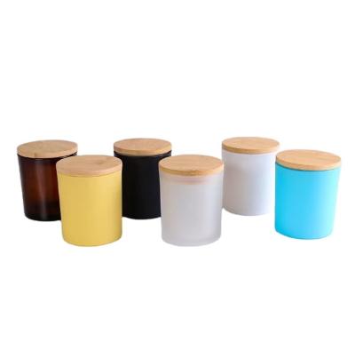 China Hot Selling Luxury Glass Candle Jar Candle Holders 7oz 10oz 15oz Lanterns Jars Ready To Ship Colorful Matte Candle Jar With Lid for sale