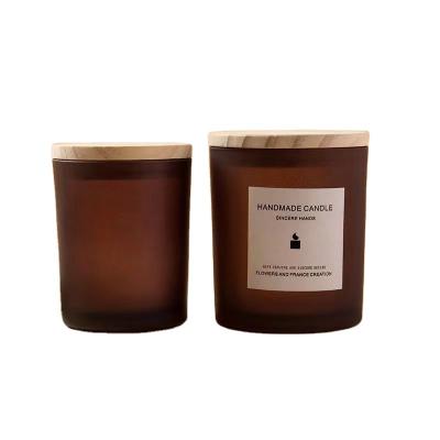 China Custom Candle Jar 15oz 10oz 7oz Candle Jars Wholesale Canada Amber Luxury Empty Candle Jar With Wood Lid for sale