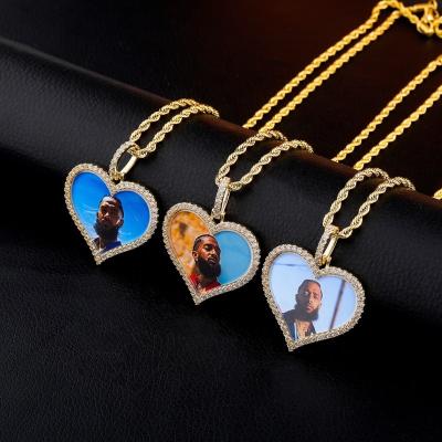 China New Hiphop Men's Women's Hiphop Gold Silver Color Zircon Jewelry Lacie Heart Custom Pet Dog Photo Pendant Necklace for sale