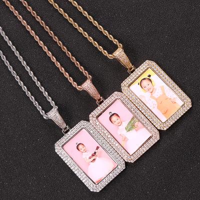 China Hiphop Fashion Custom Photo 2 Rows Square Locket Pendant Iced Out Zircon Pendant Men Hip Hop Jewelry For Charming Gifts for sale