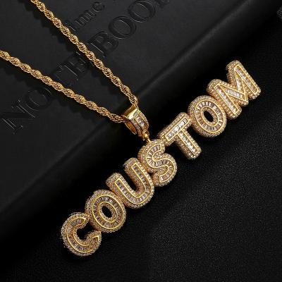 China Custom Silver Gold Iced Out Pendant Necklace Words Letters Hiphop Name Women Zircon Wand Initial Letters Charm Necklaces for sale