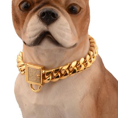 China Hiphop 316L Stainless Steel Large Size Dog Collar Pet Cuban Chain Collar 14mm All Size Cuban Link Chain For Dog Unique Design for sale