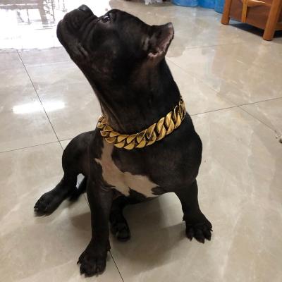 China Hiphop Hot Sale 32mm High Quality Gold Dog Chain Collar Stainless Steel Cuban Link Medium Cuban Dog Collar Chain Large for sale