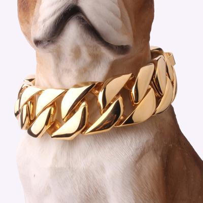 China Gold Pet Strong Dog Collar Hiphop 32mm Metal Bull Mine Choke Collars Custom Luxury Stainless Steel Chains Large for sale