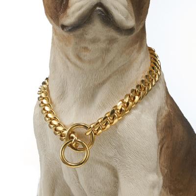 China Hiphop In The Running Luxury 10mm Dog Collar And Leash Gold Dog Collar Stainless Steel Cuban Link Heavy Duty Dog Collar Chain for sale