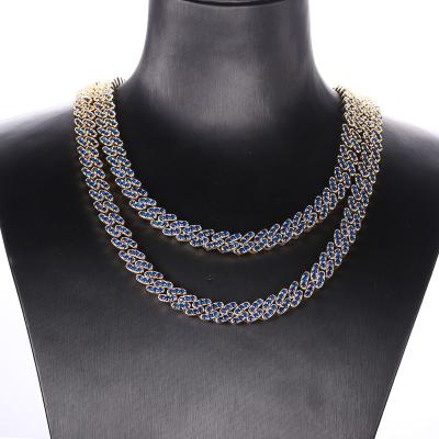 China Wholesale Cuban Chain Necklace Choker Necklace Hiphop Hip Hop Jewelry 9mm Blue Zircon Women Men Link Miami Necklace for sale