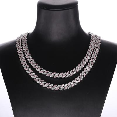 China Hiphop 9mm Hip Hop CZ Cuban Choker Deep Iced Out Cuban Link Chains White Pink Zircon Necklace Women Jewelry for sale