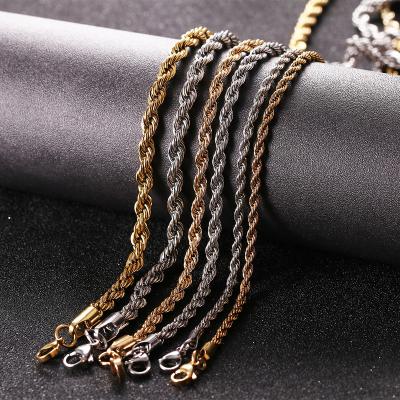 China Custom Men's Jewelry Gold Plated Rope Chain 2mm Length Stainless Steel Hiphop Rope Chain Factory High Quality 3mm 4mm 5mm 6mm for sale