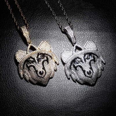 China Custom Hiphop Hip Hop CZ Stone Paved Bling Iced Out Wolf Head Pendants Necklace For Men Rapper Jewelry Gold Silver Color Animal Shape for sale