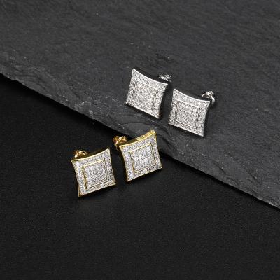 China Hiphop Hip Hop New Iced Out Square Earring Gold&Silver Color Plated Micro Pave Cubic Zircon Stones Earrings For Women Screw Back for sale