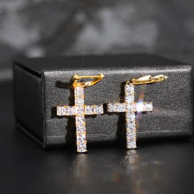 China Wholesale Hiphop Iced Out Square Zircon Cross Hip Hop Earrings For Women Men Jewelry Street Fashion Punk Earrings for sale