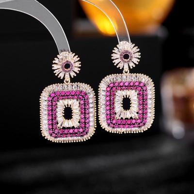 China QualityEarrings FASHIONABLE High Square Zircon Geometric Multicolor Stud Earrings For Women Crystal Luxury Wedding Bling Earring for sale