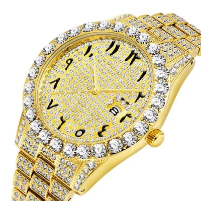 China Luxury Big Diamond With Calendar Classic Male Mens Watches 18k Gold Fashion Arabic Numerals Mens Watches Day/Date Iced Out Watches for sale